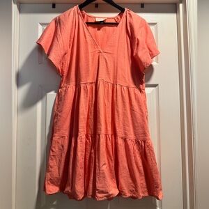 Universal Thread Coral V-Neck Tiered Linen Mini Dress Size Medium